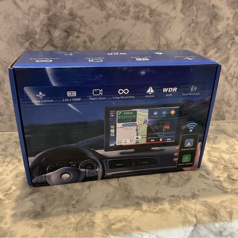NIB Hererod Portable Wireless Car Stereo Apple CarPlay Android Auto Dash Cam